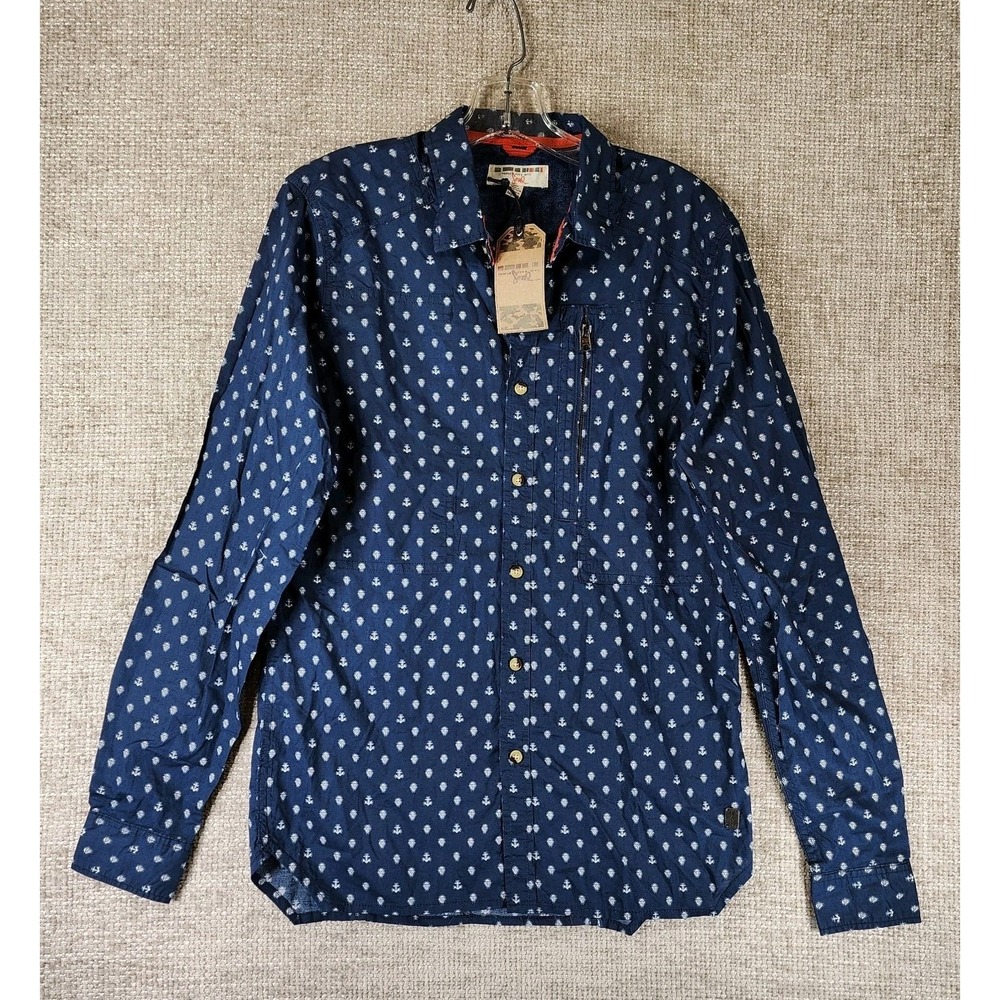 Triple Five Soul NY Shirt Mens S Navy Marine Print Long Sleeve Nautical Cotton